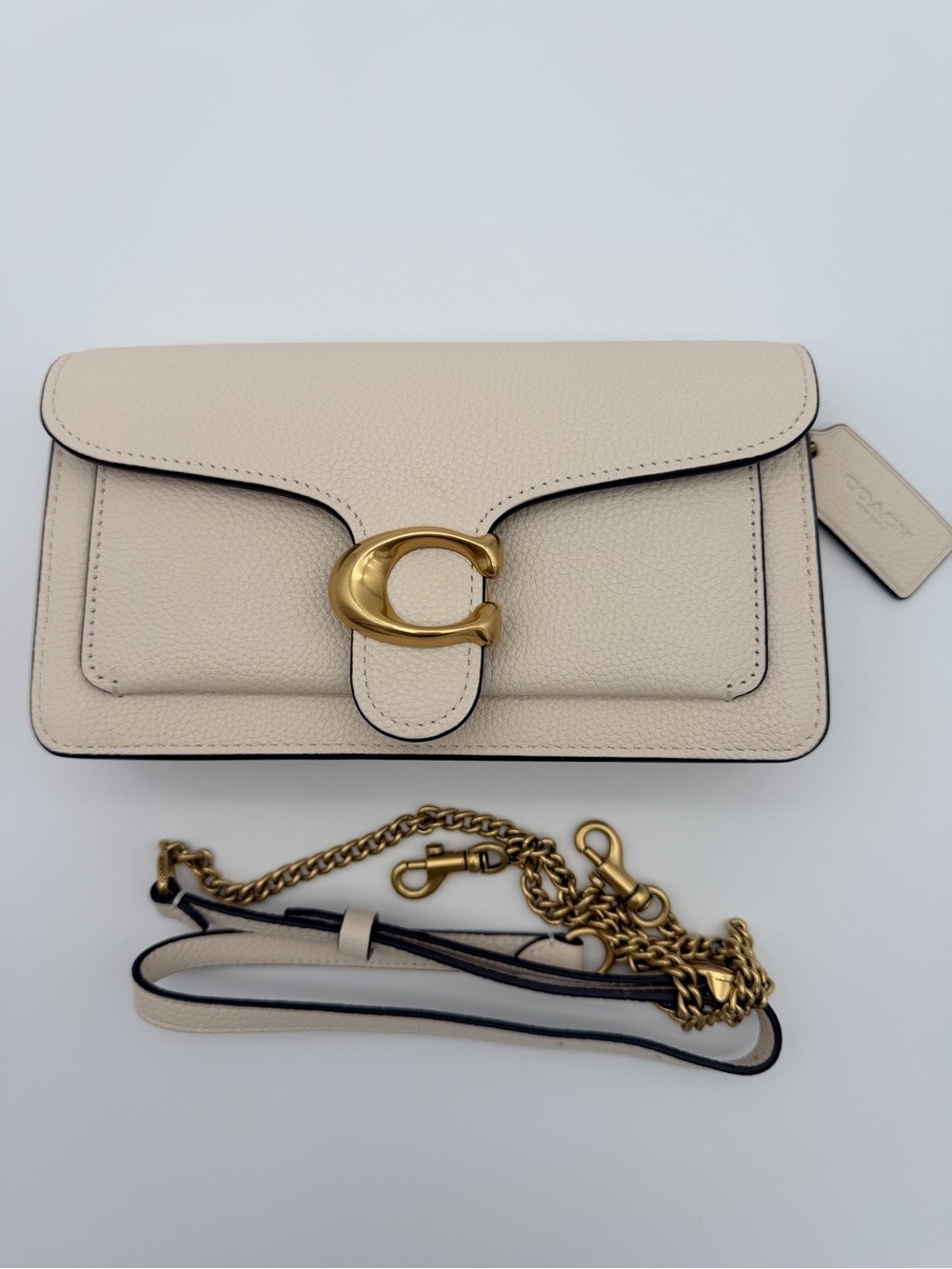 Coach Tabby Chain Pebbled Leather Shoulder Bag in Chalk C2422-CE772
